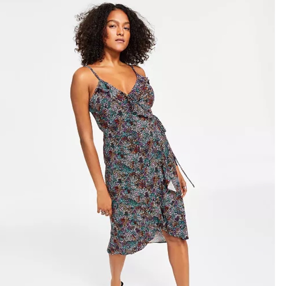 Women's Printed Ruffle Wrap Midi Dress, Created for Macy's